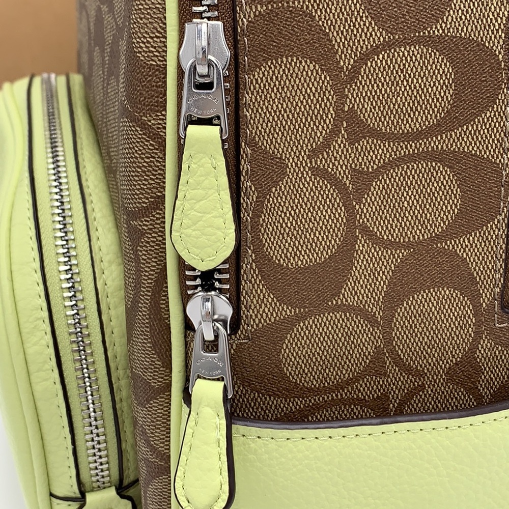 COACH NWT COURT BACKPACK IN SIGNATURE CANVAS KHAKI PALE LIME COLOR - Picture 11 of 16